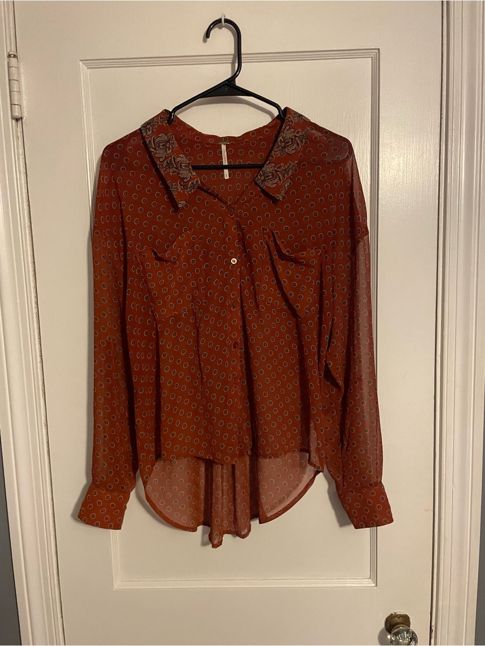 Free People Easy Rider Sheer Scarf Print Blouse Size S